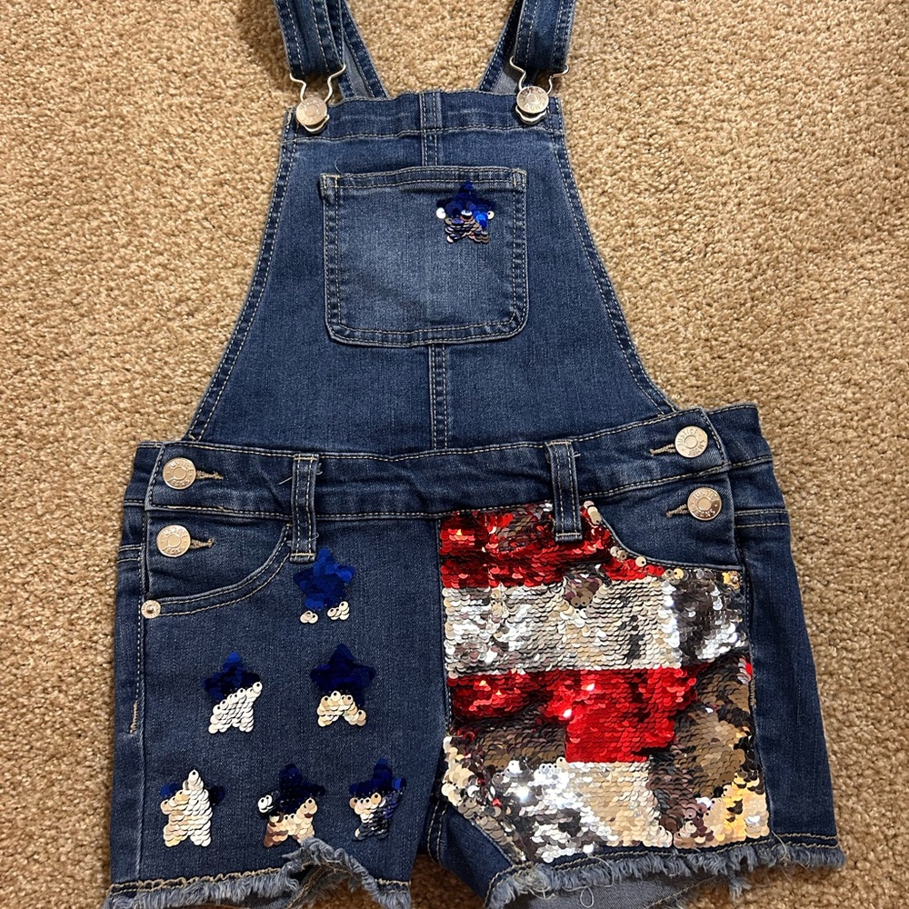 Justice Overalls with Patriotic Sequin Design
